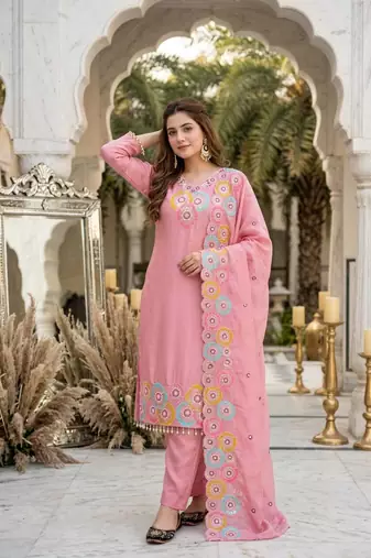 Light Pink Color Embroidery And Sequance Work Silk Blend Salwar Suit