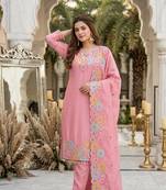 Light Pink Color Embroidery And Sequance Work Silk Blend Salwar Suit