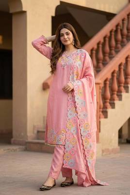 Light Pink Color Embroidery And Sequance Work Silk Blend Salwar Suit 2