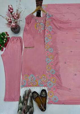 Light Pink Color Embroidery And Sequance Work Silk Blend Salwar Suit 3