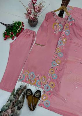 Light Pink Color Embroidery And Sequance Work Silk Blend Salwar Suit 4