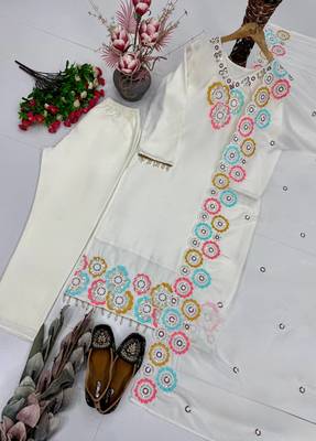 White Color Embroidery And Sequance Work Silk Blend Salwar Suit 3