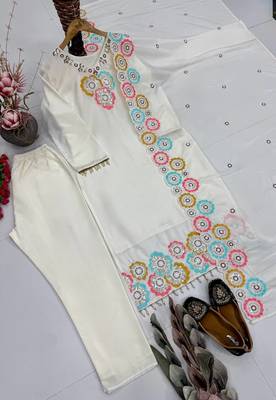 White Color Embroidery And Sequance Work Silk Blend Salwar Suit 4