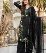 Black Color Embroidery And Thread Work  Silk Blend Salwar Suit