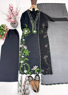 Black Color Embroidery And Thread Work  Silk Blend Salwar Suit 3