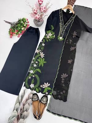 Black Color Embroidery And Thread Work  Silk Blend Salwar Suit 4