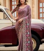 Brown rangoli panel embroidered saree