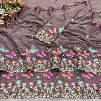 Brown rangoli panel embroidered saree 2