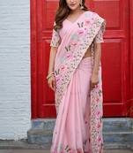 Pink rangoli panel embroidered saree