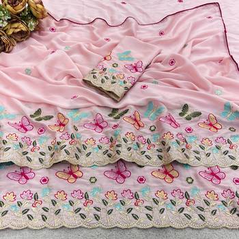 Pink rangoli panel embroidered saree 2
