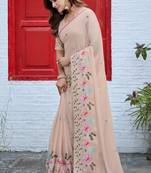 Beige rangoli panel embroidered saree