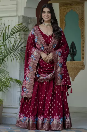 Women's Vichitra Silk Lehenga Choli