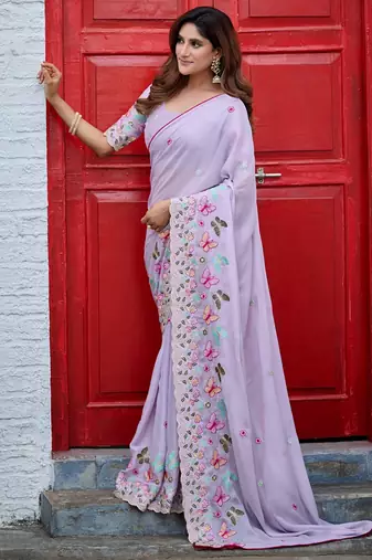 Lavender rangoli panel embroidered saree