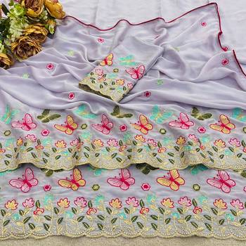 Lavender rangoli panel embroidered saree 2