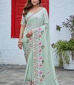 Green rangoli panel embroidered saree