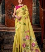 Lemon khadi cotton blend jhallar saree