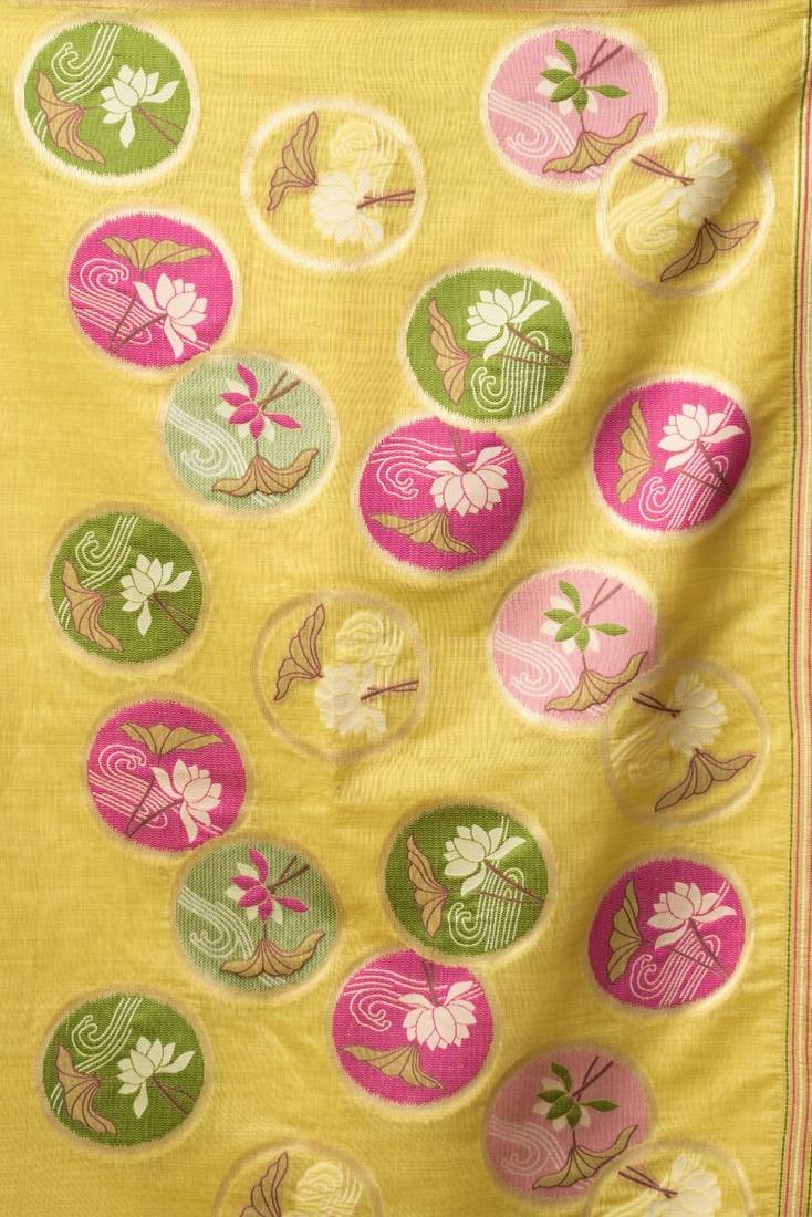 Lemon khadi cotton blend jhallar saree