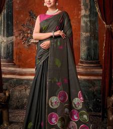 Grey khadi cotton blend jhallar saree