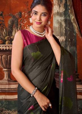 Grey khadi cotton blend jhallar saree 3