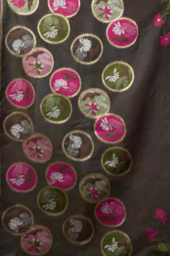 Grey khadi cotton blend jhallar saree