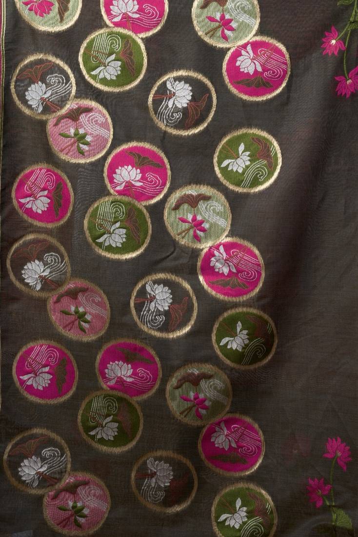 Grey khadi cotton blend jhallar saree