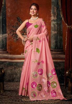 Pink khadi cotton blend jhallar saree 1