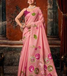 Pink khadi cotton blend jhallar saree