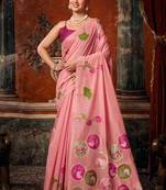 Pink khadi cotton blend jhallar saree