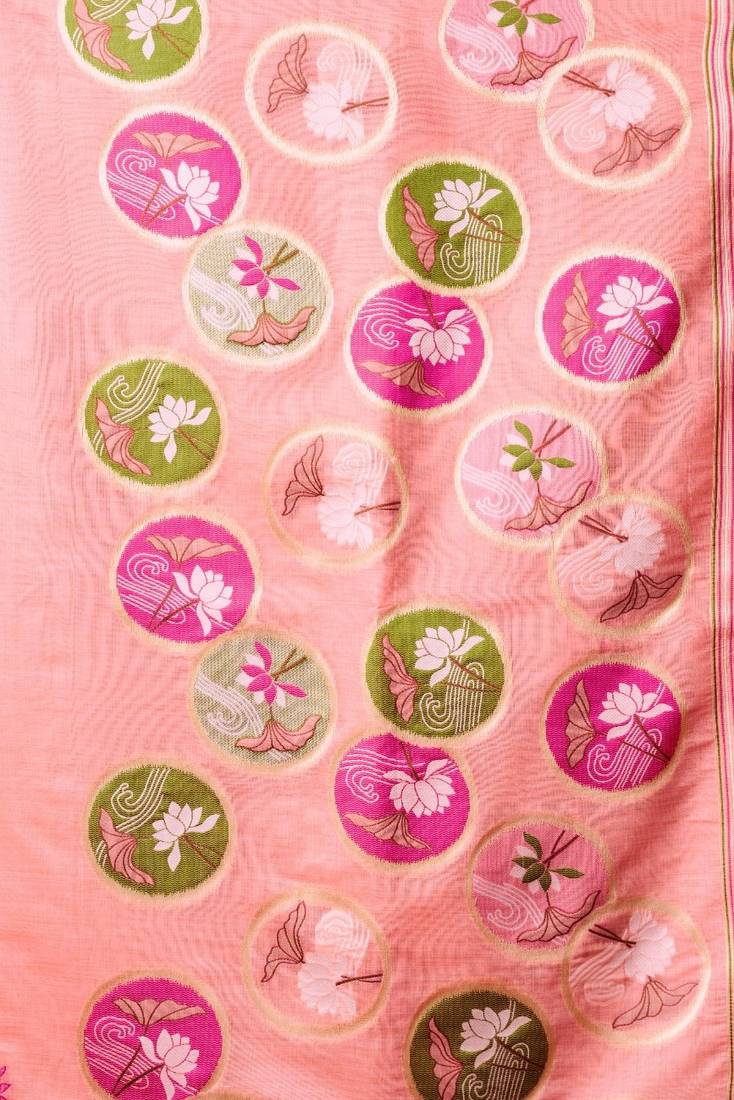 Pink khadi cotton blend jhallar saree