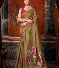 Brown khadi cotton blend jhallar saree