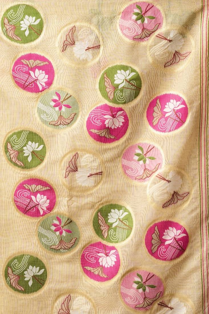 Cream khadi cotton blend jhallar saree
