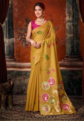 Gold khadi cotton blend jhallar saree 1