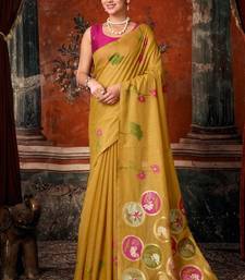 Gold khadi cotton blend jhallar saree