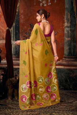 Gold khadi cotton blend jhallar saree 2