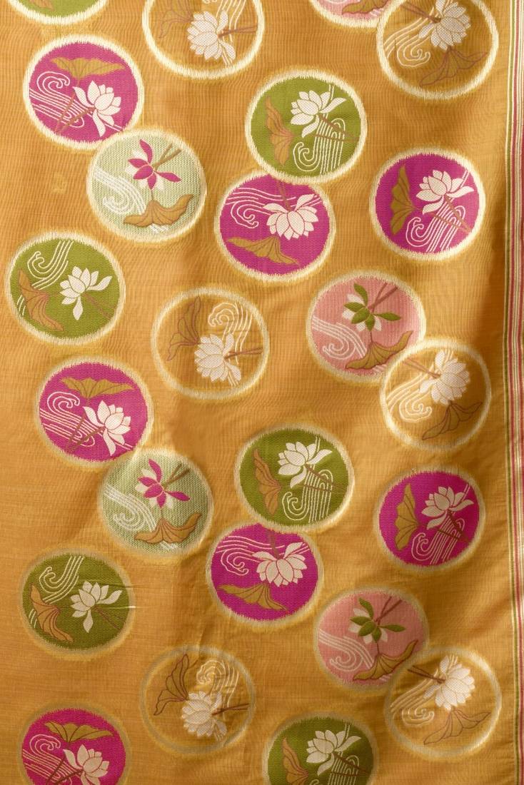 Gold khadi cotton blend jhallar saree