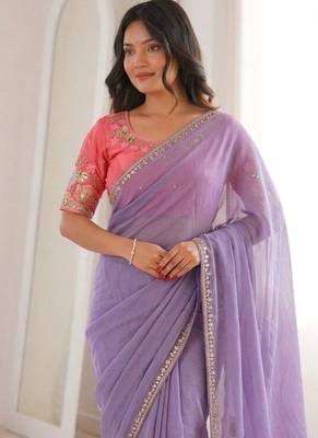 Purple soft rangoli silk blend embroidered saree with cutwork border 2
