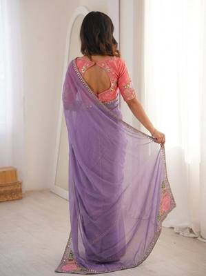 Purple soft rangoli silk blend embroidered saree with cutwork border 3