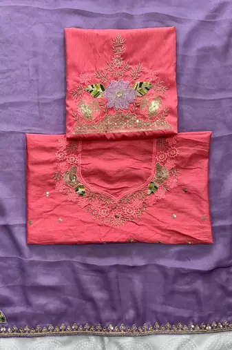Purple soft rangoli silk blend embroidered saree with cutwork border
