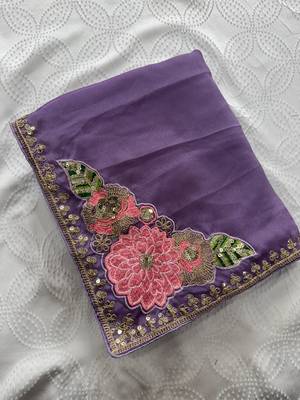 Purple soft rangoli silk blend embroidered saree with cutwork border 5