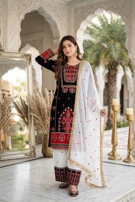 Black Color Sequance And Embroidery Work Silk Blend Salwar Suit 1