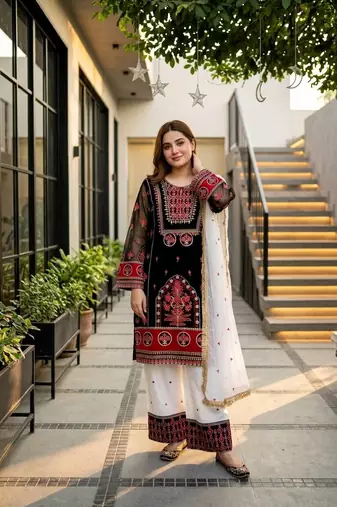 Black Color Sequance And Embroidery Work Silk Blend Salwar Suit