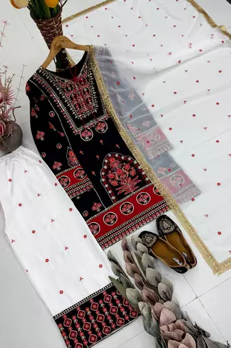 Black Color Sequance And Embroidery Work Silk Blend Salwar Suit