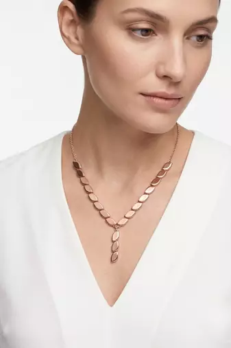 925 Sterling Silver Rose Gold Plated Leaf Link Y Necklace Set  for Women