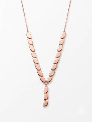 925 Sterling Silver Rose Gold Plated Leaf Link Y Necklace Set  for Women 2