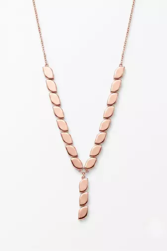 925 Sterling Silver Rose Gold Plated Leaf Link Y Necklace Set  for Women