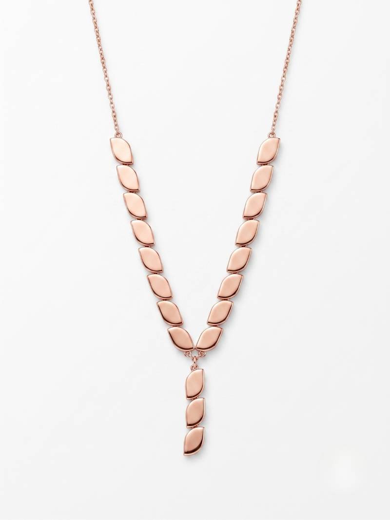925 Sterling Silver Rose Gold Plated Leaf Link Y Necklace Set  for Women
