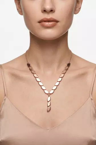 925 Sterling Silver Rose Gold Plated Leaf Link Y Necklace Set  for Women