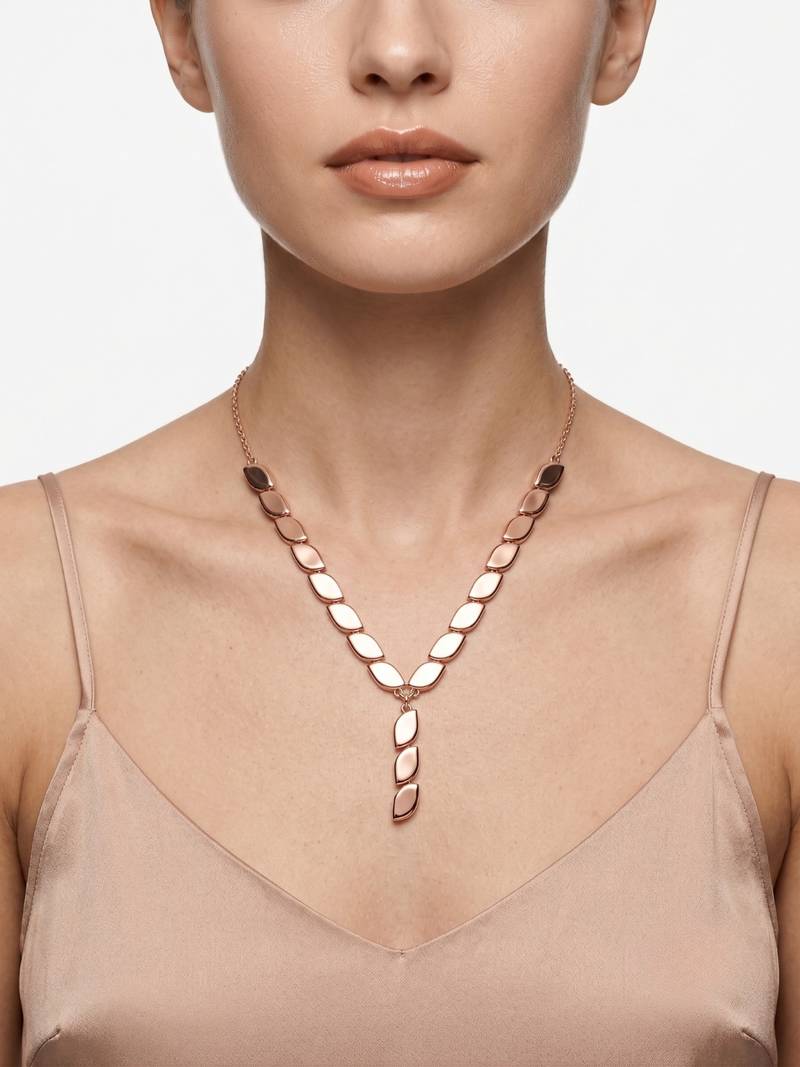 925 Sterling Silver Rose Gold Plated Leaf Link Y Necklace Set  for Women