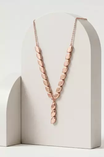 925 Sterling Silver Rose Gold Plated Leaf Link Y Necklace Set  for Women