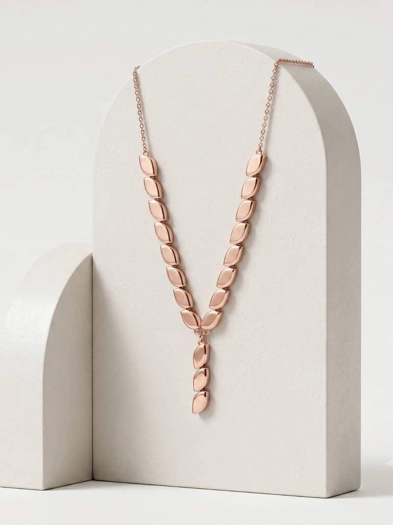 925 Sterling Silver Rose Gold Plated Leaf Link Y Necklace Set  for Women